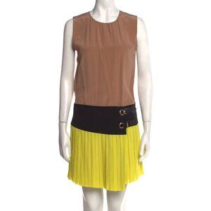 Gucci Silk Crepe Pleated Leather Buckled Dress IT 40